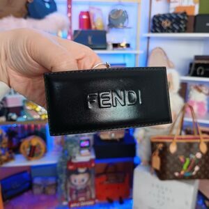 Fendi Black Logo Leather Hair Accessory Gold Metal Clip Large Size